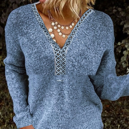 Women's Pullover Lace Stitching Sweater