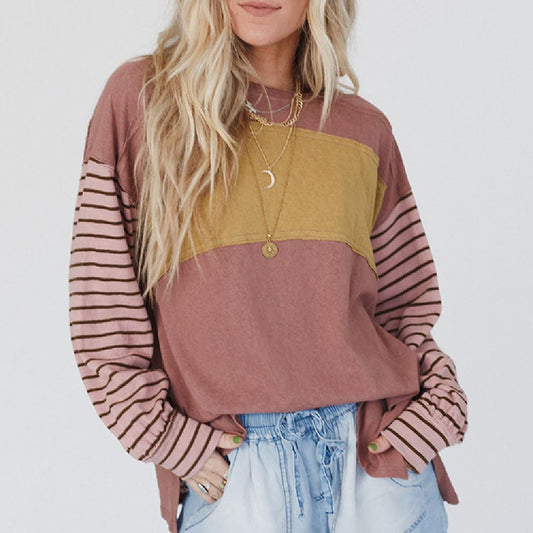 Women's Hoodie Casual Striped Color Matching Long-sleeved Top