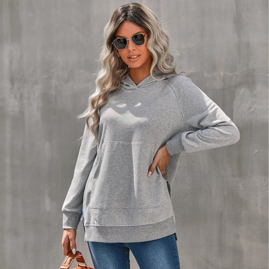 Hooded Pullover Solid Color Hoodie