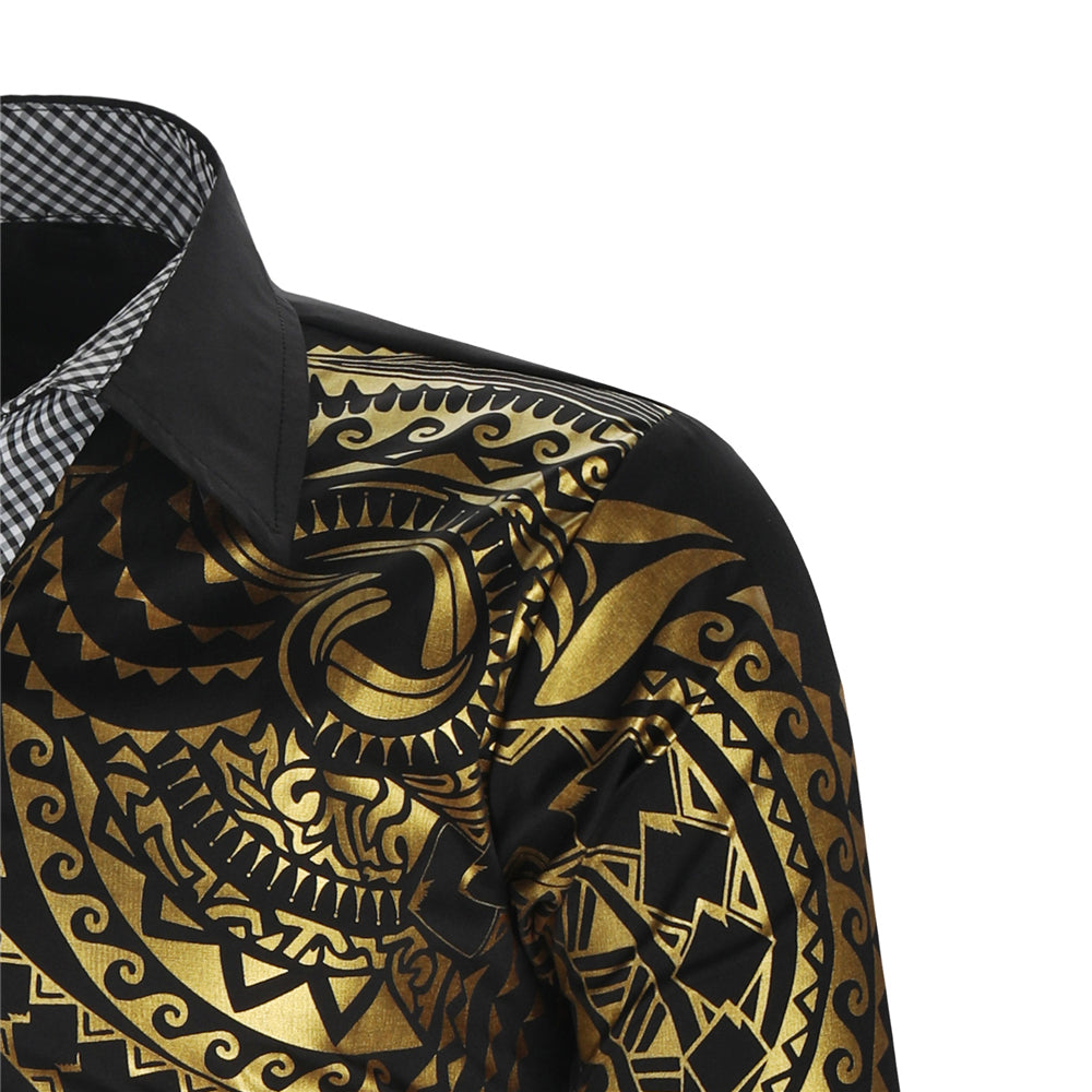 Luxury Gold Black Shirt - New Slim Fit Long Sleeve