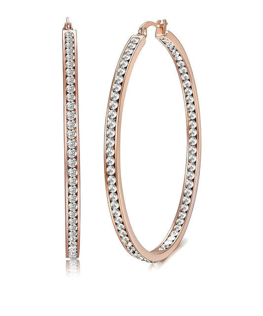 2" Pave Hoop Earring With Crystals in 18K Rose Gold Plated Italian Design